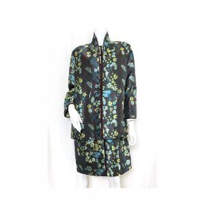Emmelle Floral Jacquard Dress Jacket Set Sz L Green Blue Brown $1,696